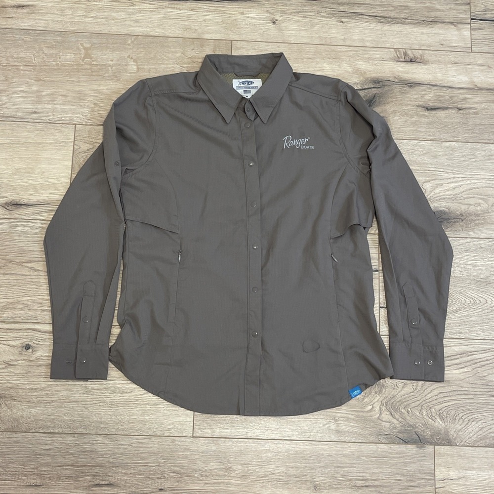 AFTCO Shirt Womens M Brown Vented Long Sleeve Snaps Fishing Hiking